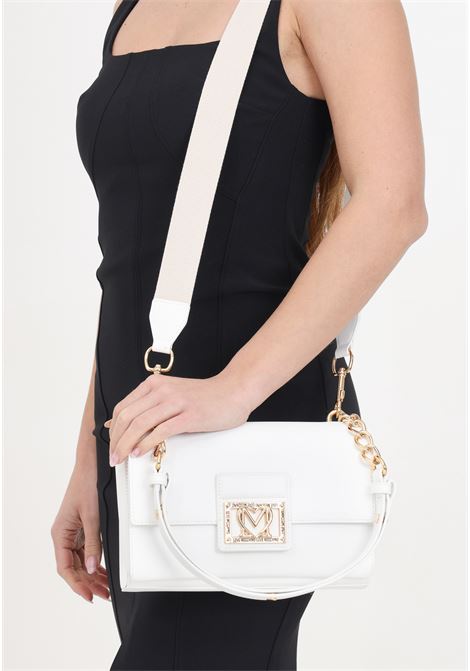 White women's bag with fancy heart golden metal logo plaque LOVE MOSCHINO | JC4329PP0IKS0100